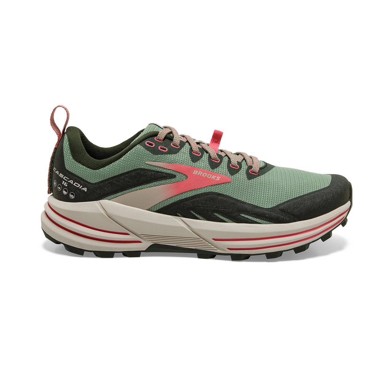 Brooks Cascadia 16 — Pink - Flambe - Cobalt — Size B — Width 10 — Detail View