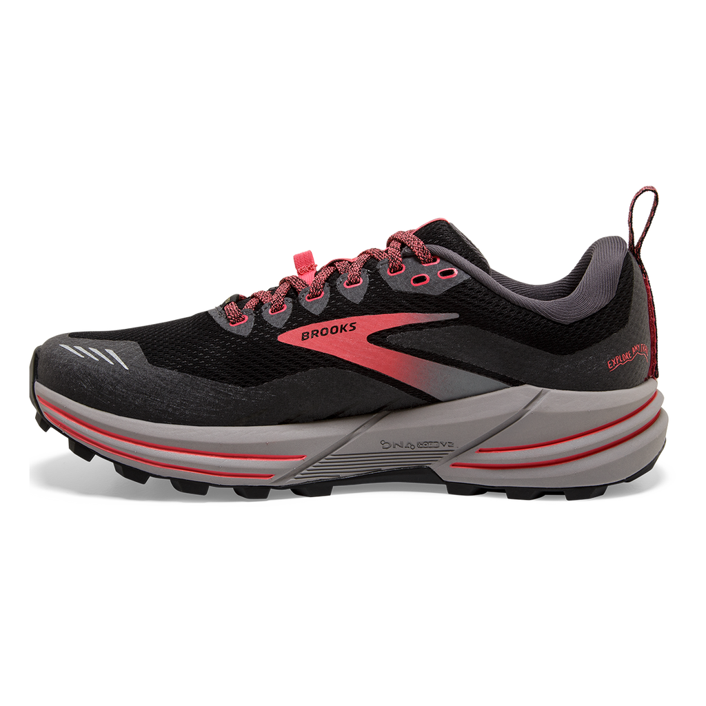 Brooks Cascadia 16 GTX — Black - Blackened Pearl - Coral — Size B — Width 10 — Side View