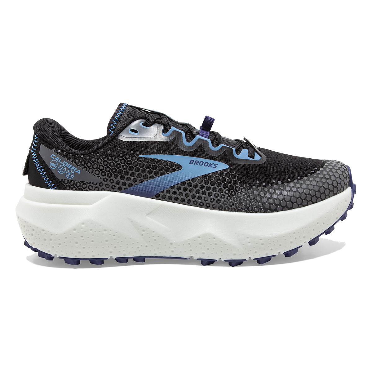Brooks Caldera 6 — Black - Blissful Blue - Grey — Size B — Width 10 — Front View