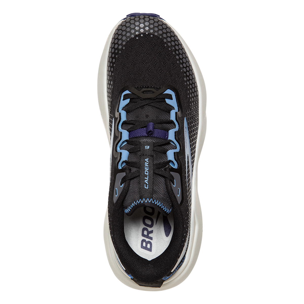 Brooks Caldera 6 — Black - Blissful Blue - Grey — Size B — Width 10 — Back View