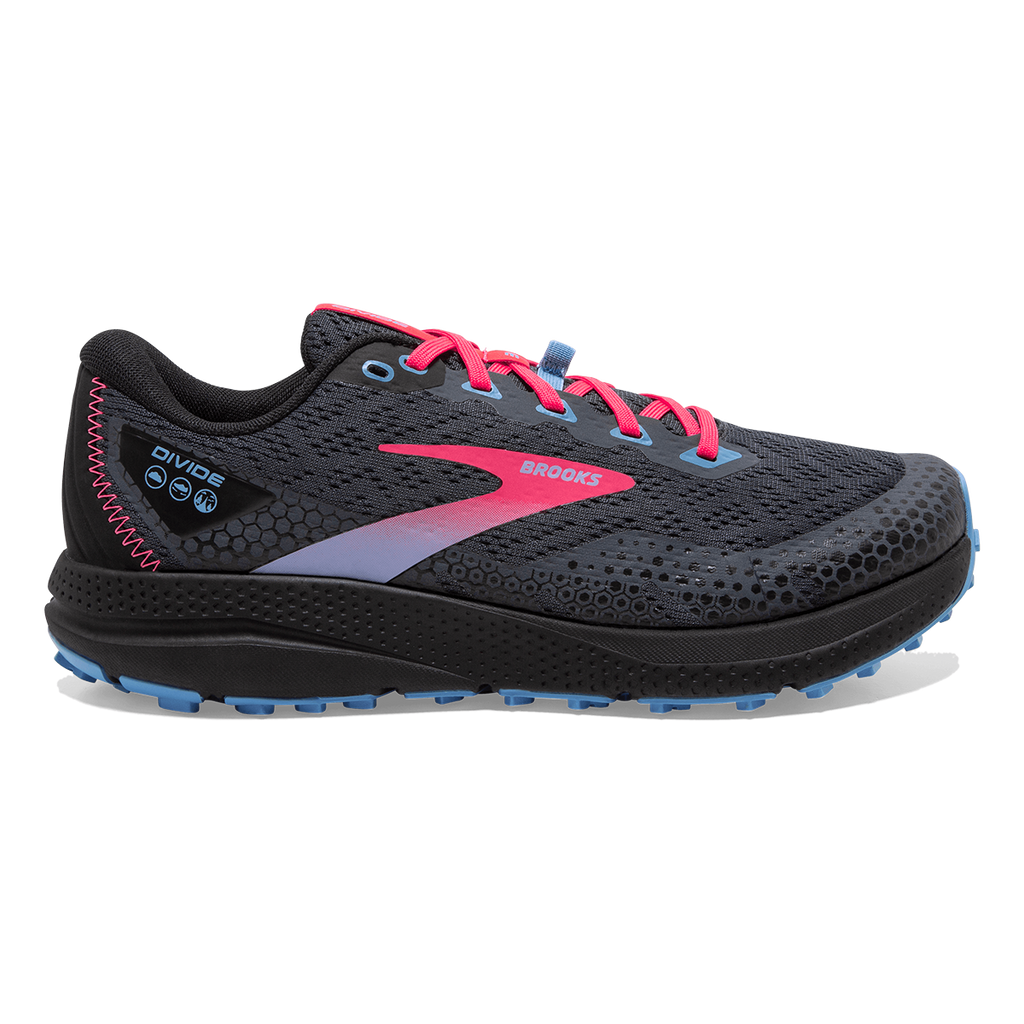 Brooks Divide 3 — Ebony - Black - Diva Pink — Size B — Width 8 — Front View