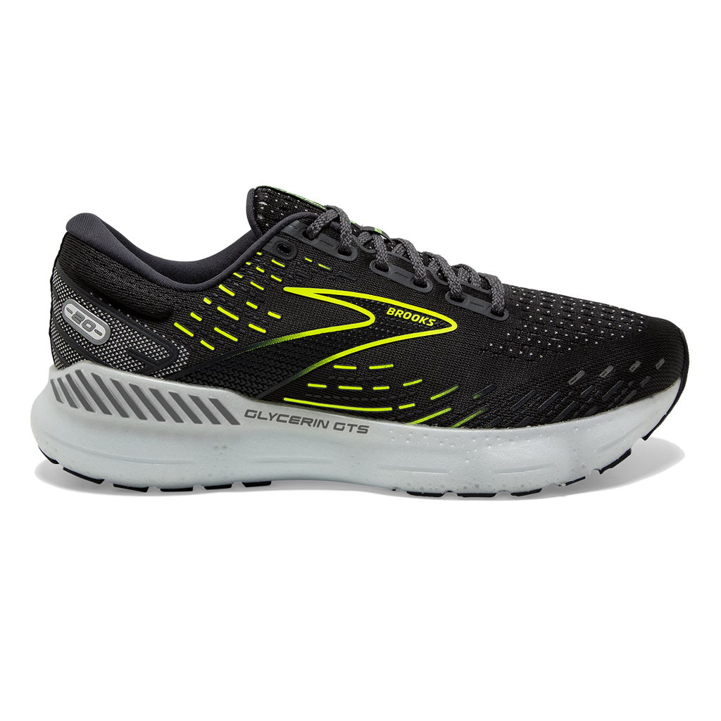 Brooks Glycerin GTS 20 Run Visible — Ebony - White - Nightlife — Size B — Width 6.5 — Front View