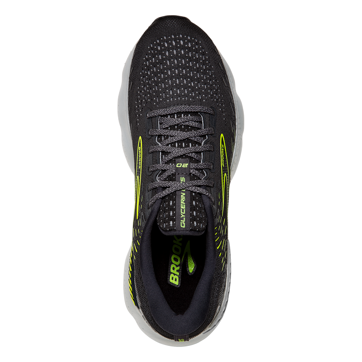 Brooks Glycerin GTS 20 Run Visible — Ebony - White - Nightlife — Size B — Width 6.5 — Back View