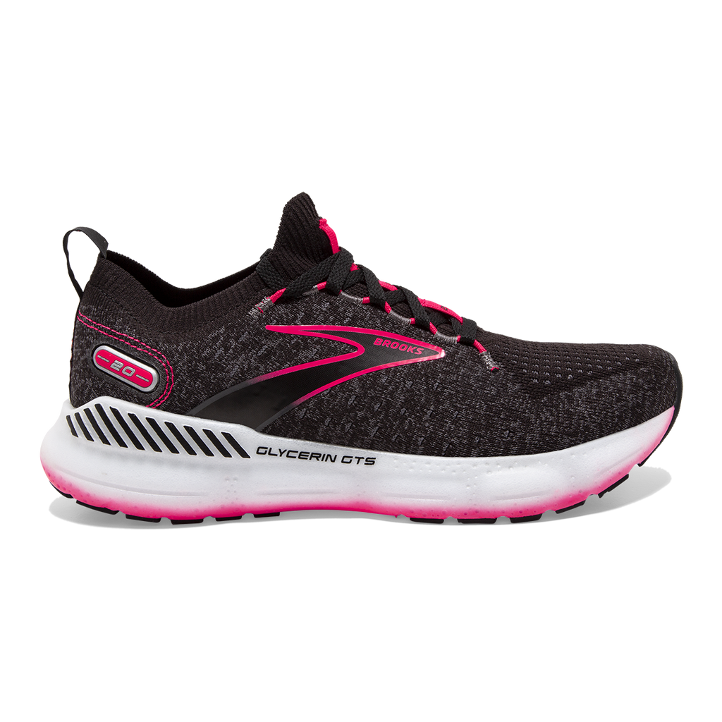 Brooks Glycerin StealthFit GTS 20 — White - Black - Cream — Size B — Width 10 — Front View