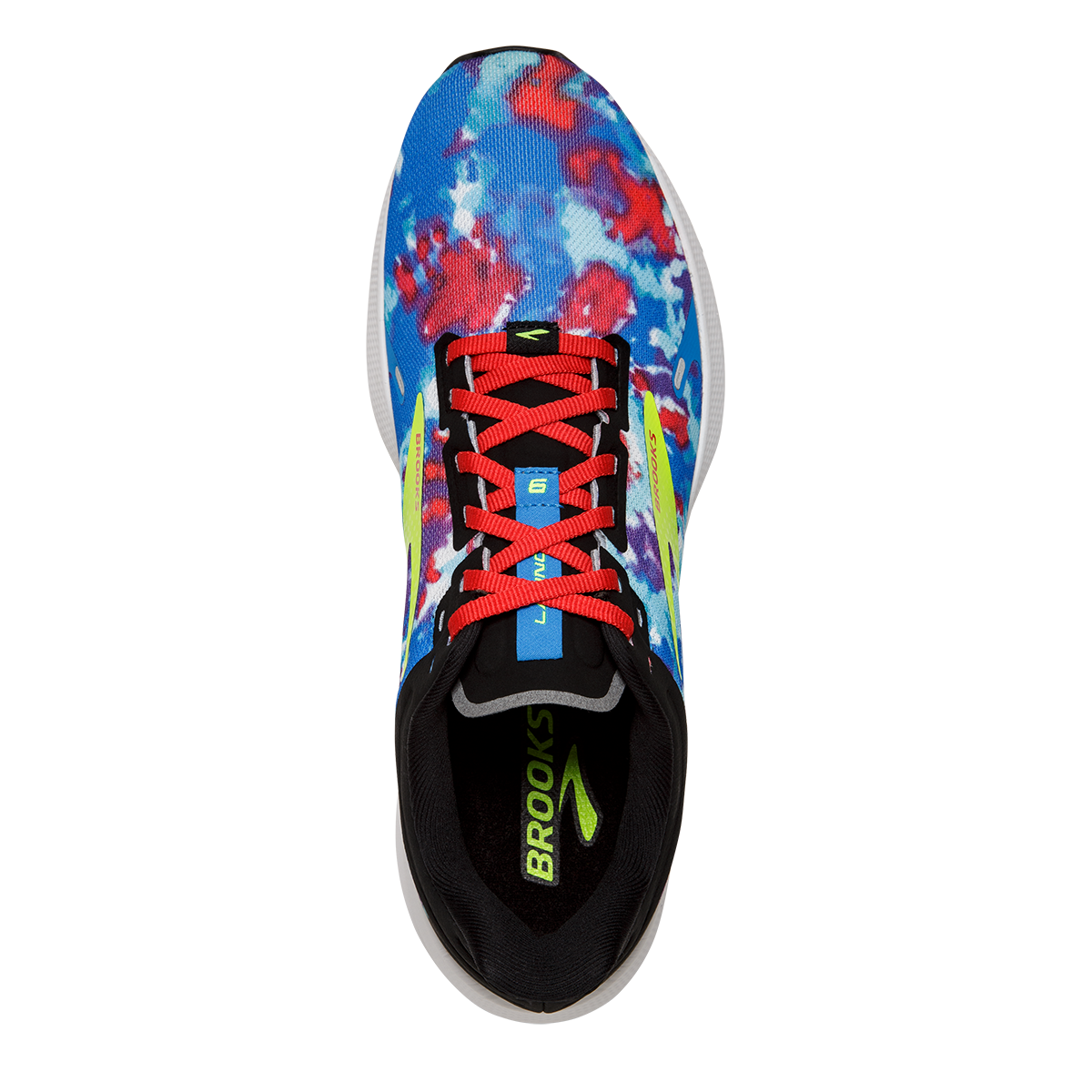 Brooks Launch 9 Tie Dye — Black - Blue - Nightlife — Size B — Width 11 — Back View