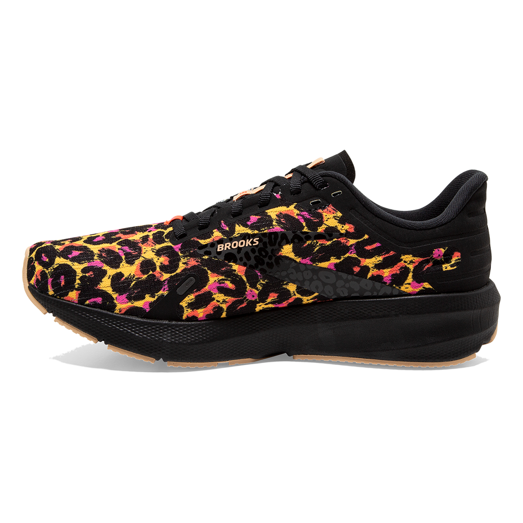 Brooks Launch 9 Folk Frenzy — Citrus - Coral - Black — Size B — Width 10.5 — Front View