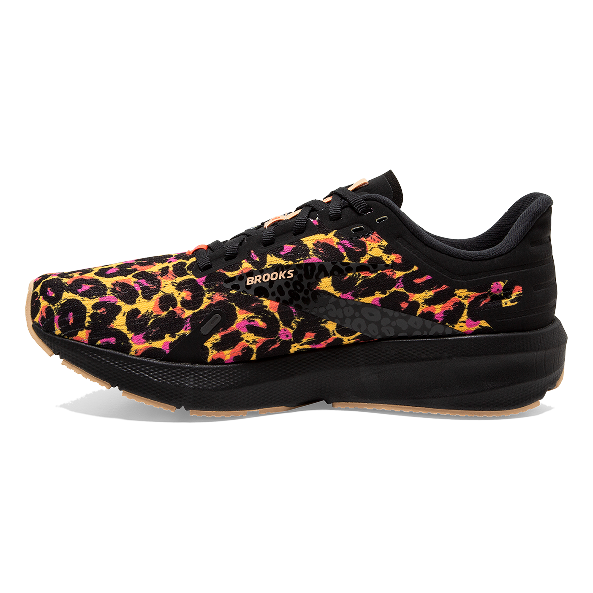 Brooks Launch 9 Folk Frenzy — Citrus - Coral - Black — Size B — Width 10.5 — Front View