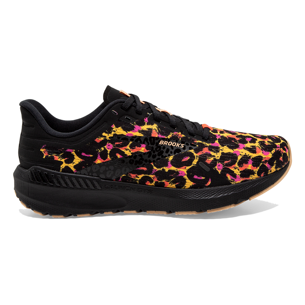 Brooks Launch GTS 9 Folk Frenzy — Citrus - Coral - Black — Size B — Width 10.5 — Front View