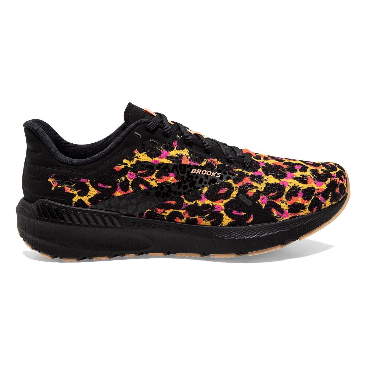Brooks Launch GTS 9 Folk Frenzy — Citrus - Coral - Black — Size B — Width 10.5 — Front View