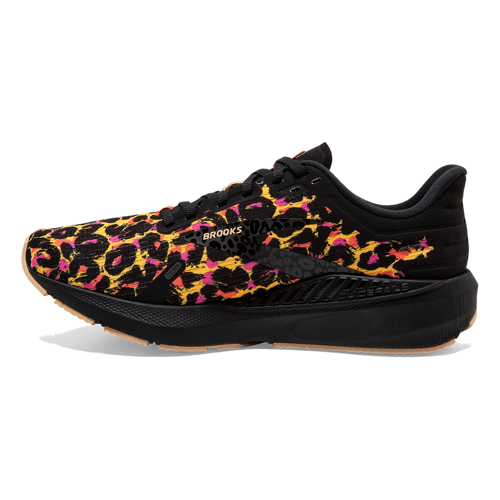Brooks Launch GTS 9 Folk Frenzy — Citrus - Coral - Black — Size B — Width 10.5 — Side View
