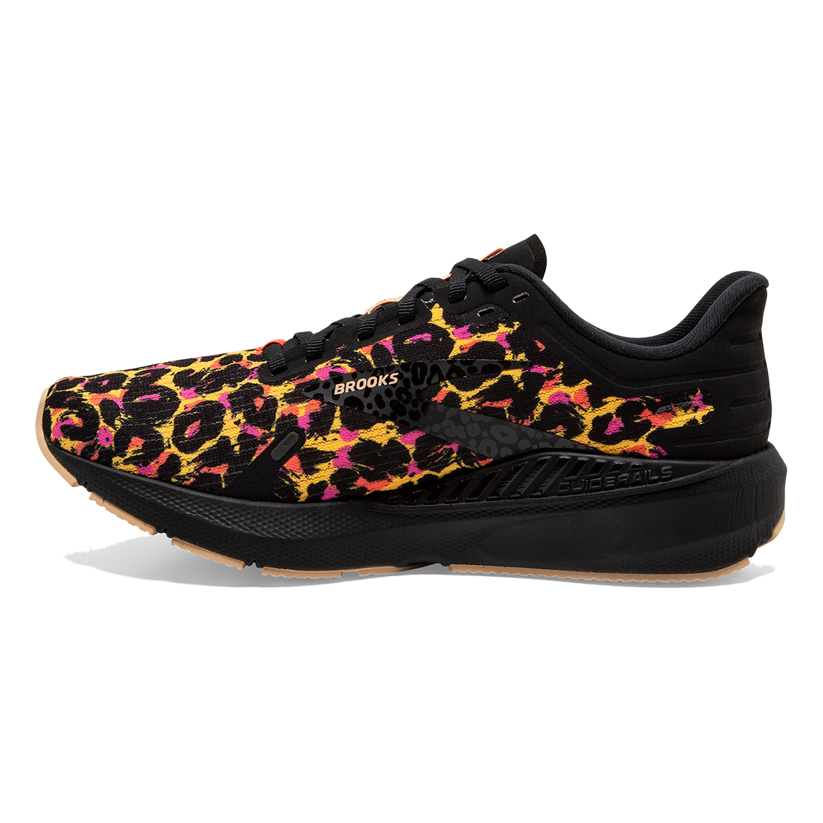 Brooks Launch GTS 9 Folk Frenzy — Citrus - Coral - Black — Size B — Width 10.5 — Side View