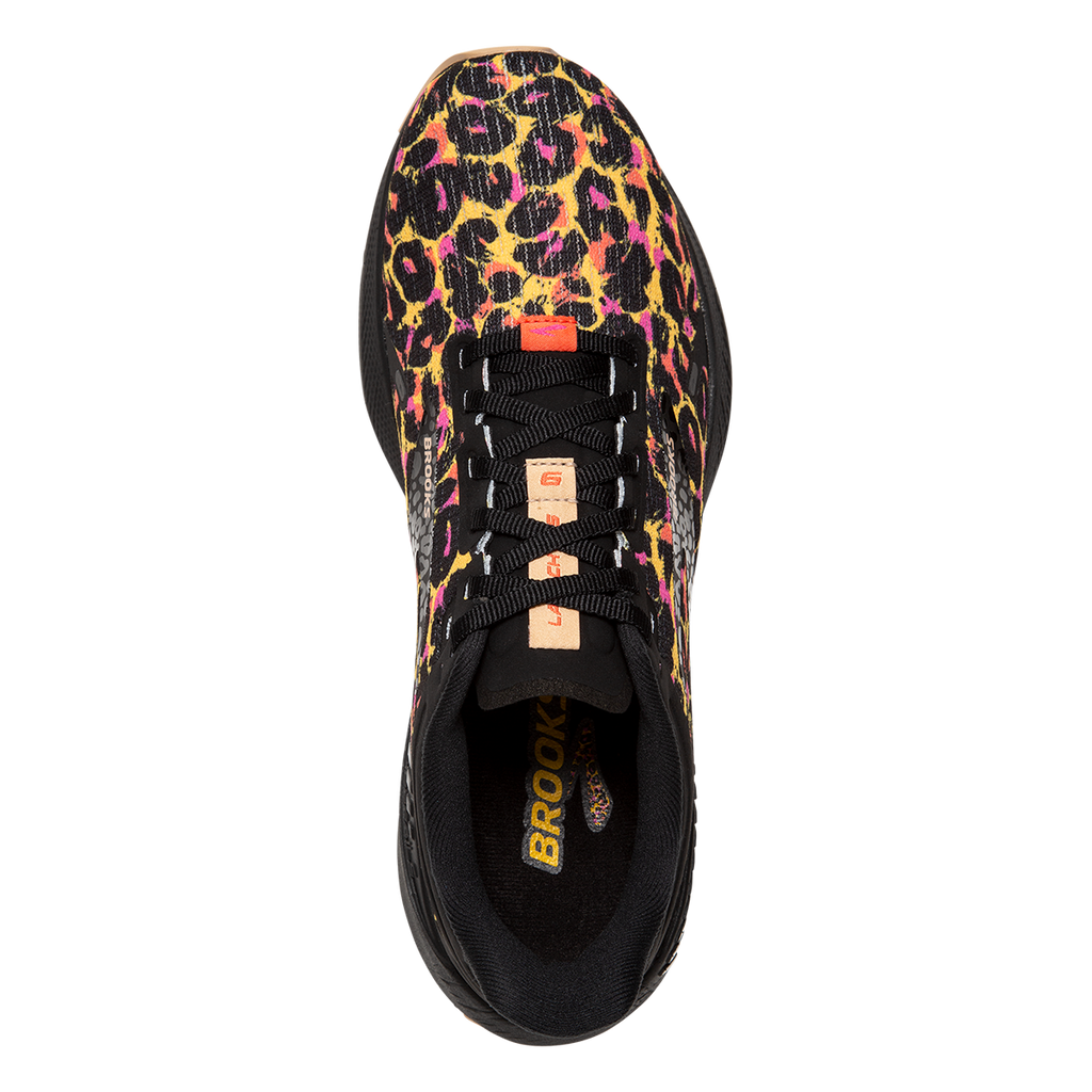 Brooks Launch GTS 9 Folk Frenzy — Citrus - Coral - Black — Size B — Width 10.5 — Back View