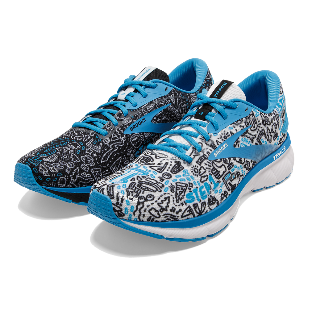 Brooks Trace 2 Run Happy — White - Black - Blue — Size B — Width 10.5 — Top View