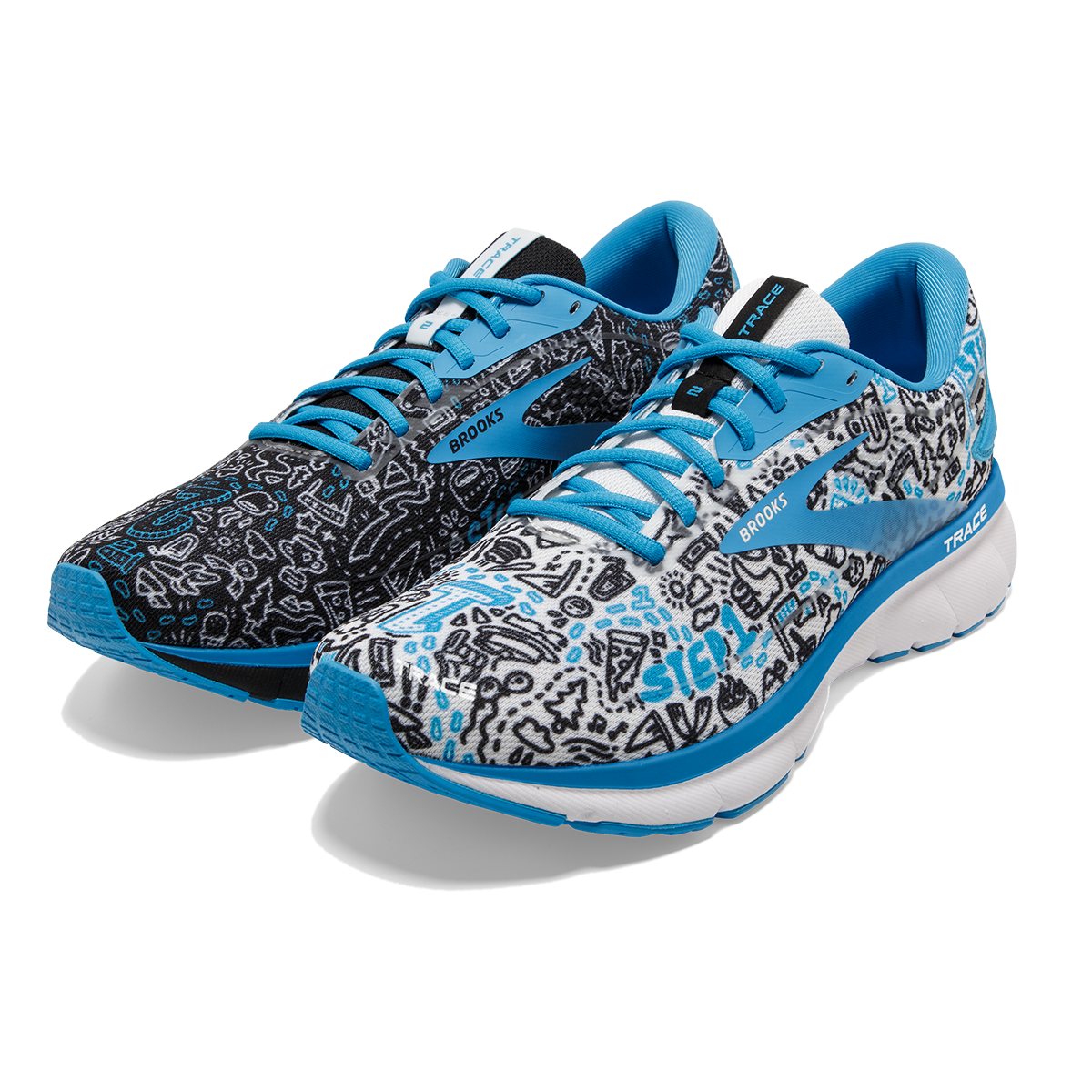 Brooks Trace 2 Run Happy — White - Black - Blue — Size B — Width 10.5 — Top View