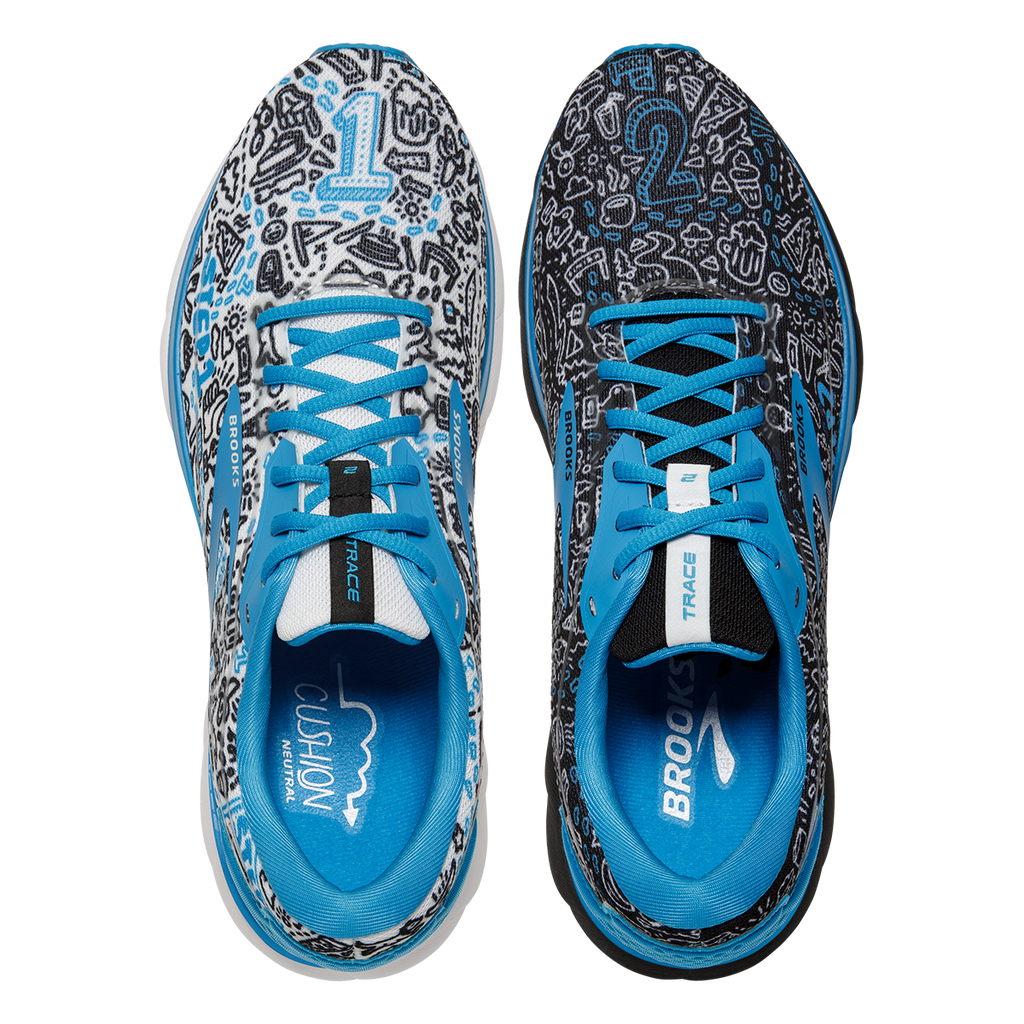 Brooks Trace 2 Run Happy — White - Black - Blue — Size B — Width 10.5 — Side View