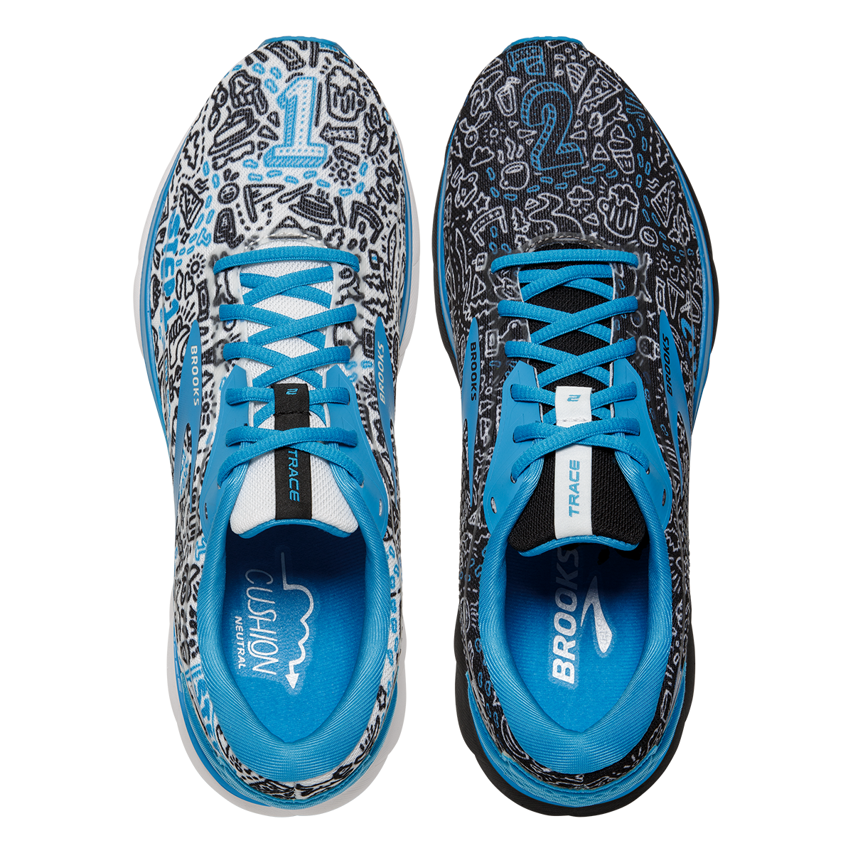 Brooks Trace 2 Run Happy — White - Black - Blue — Size B — Width 10.5 — Side View