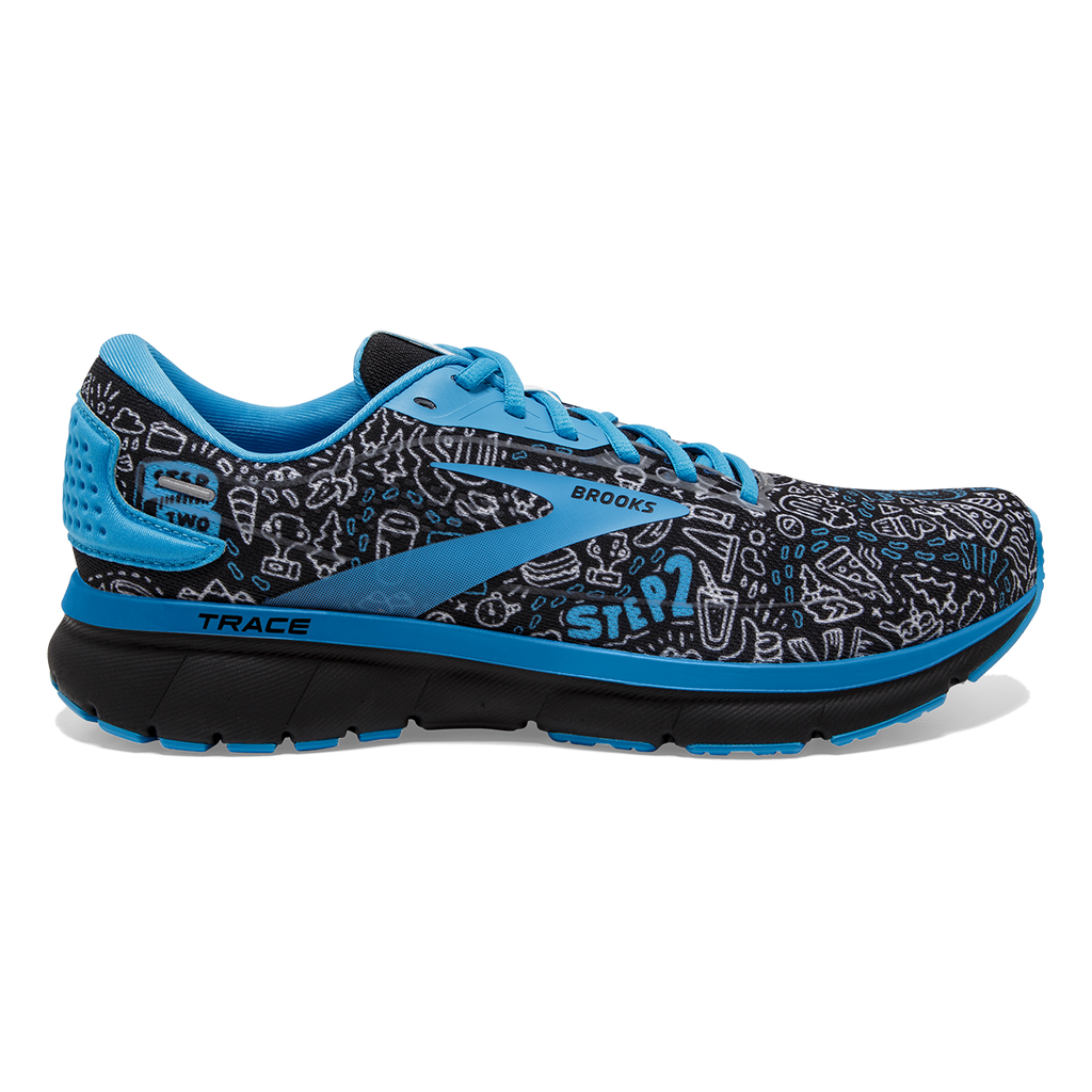 Brooks Trace 2 Run Happy — White - Black - Blue — Size B — Width 10.5 — Lifestyle View