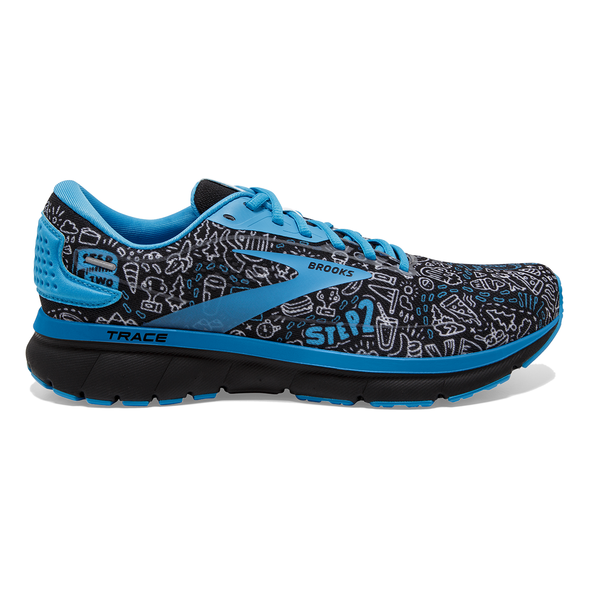 Brooks Trace 2 Run Happy — White - Black - Blue — Size B — Width 10.5 — Lifestyle View