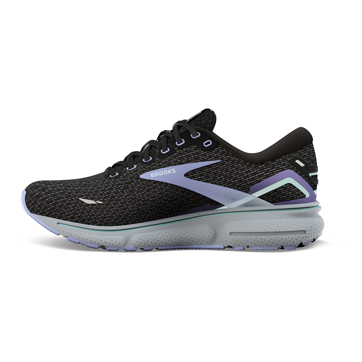 Brooks Ghost 15 Knit — Blue - Peacoat - Pink — Size B — Width 6 — Side View