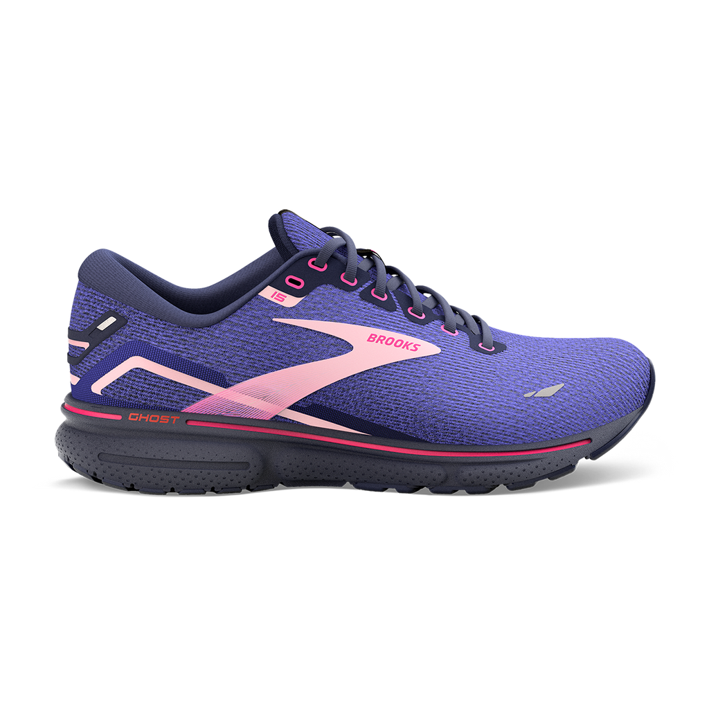 Brooks Ghost 15 Knit — Blue - Peacoat - Pink — Size B — Width 6 — Detail View