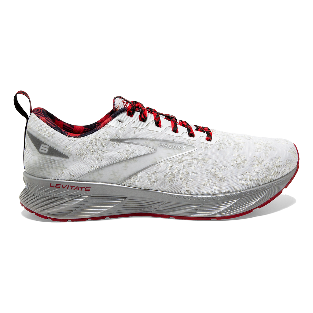 Brooks Levitate 6 Run Merry — White - Red - Silver — Size B — Width 10.5 — Front View