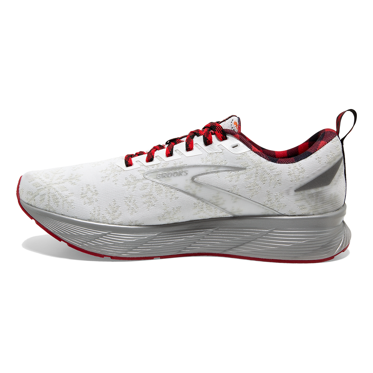 Brooks Levitate 6 Run Merry — White - Red - Silver — Size B — Width 10.5 — Side View