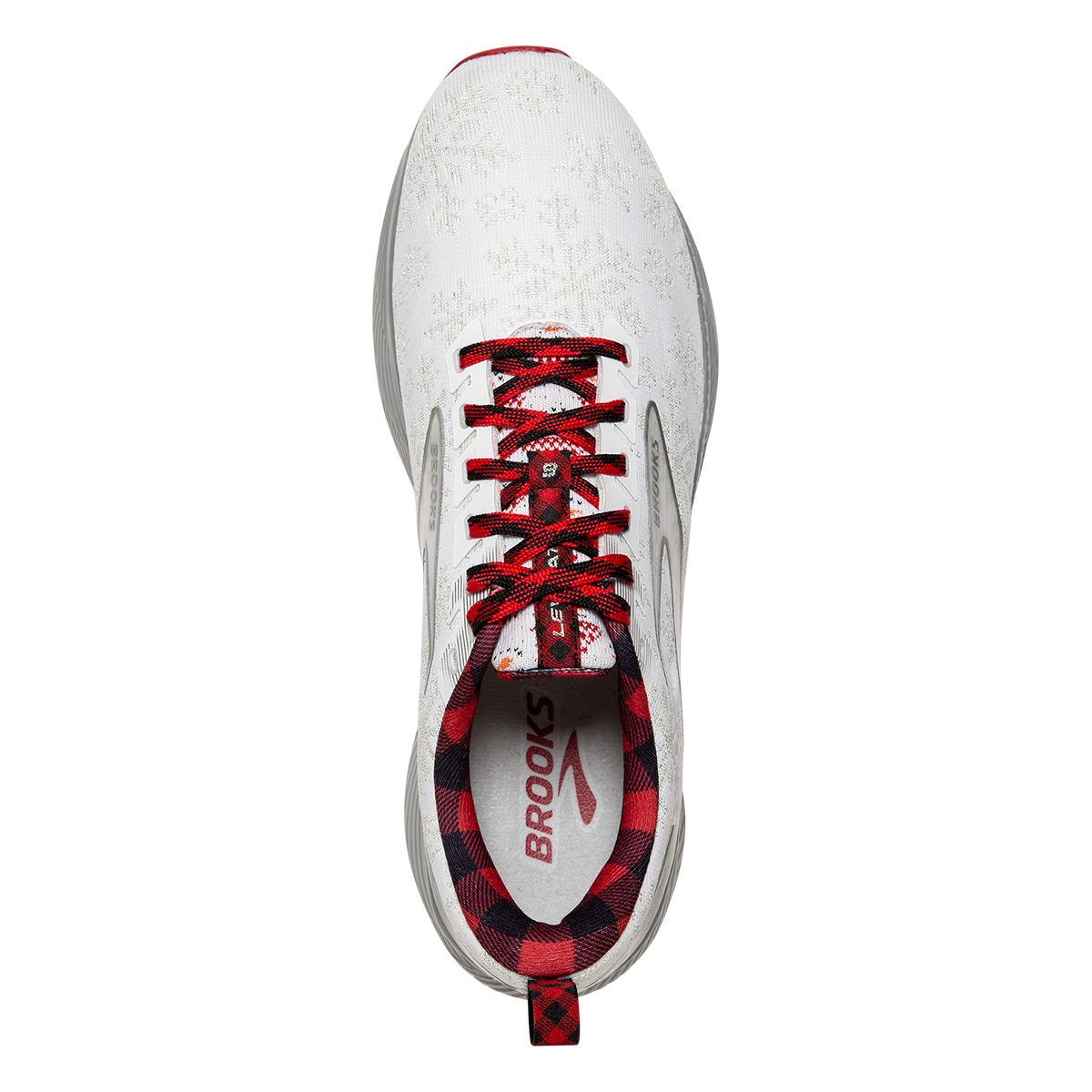 Brooks Levitate 6 Run Merry — White - Red - Silver — Size B — Width 10.5 — Back View