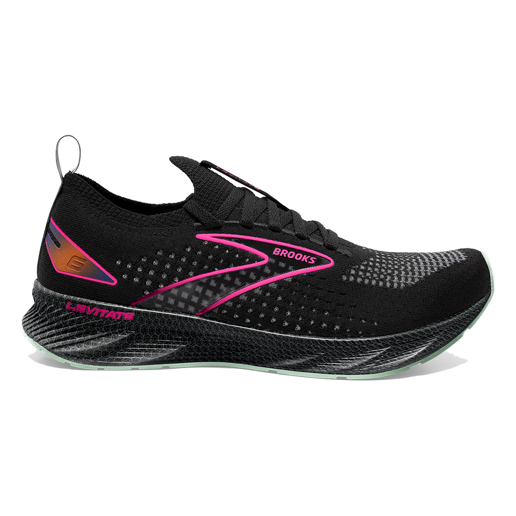 Brooks Levitate StealthFit 6 — Black - Pink — Size B — Width 7 — Front View