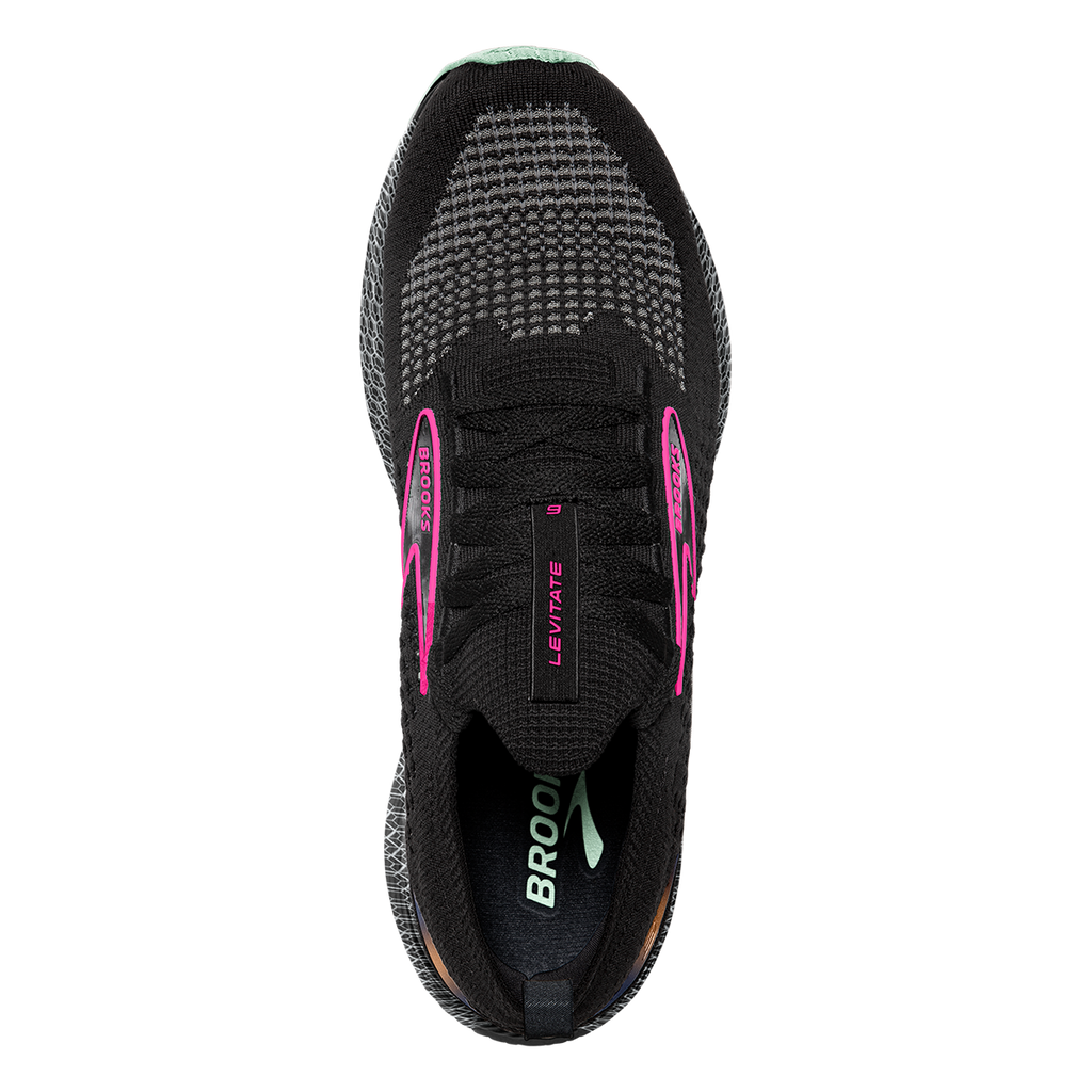 Brooks Levitate StealthFit 6 — Black - Pink — Size B — Width 7 — Back View