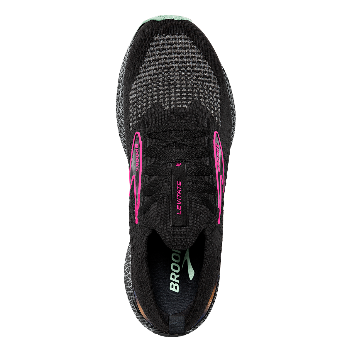 Brooks Levitate StealthFit 6 — Black - Pink — Size B — Width 7 — Back View