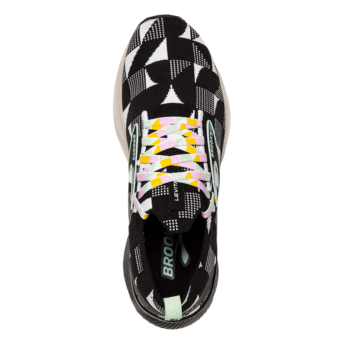 Brooks Levitate StealthFit 6 Mod — Black - White - Subtle Green — Size B — Width 5 — Back View