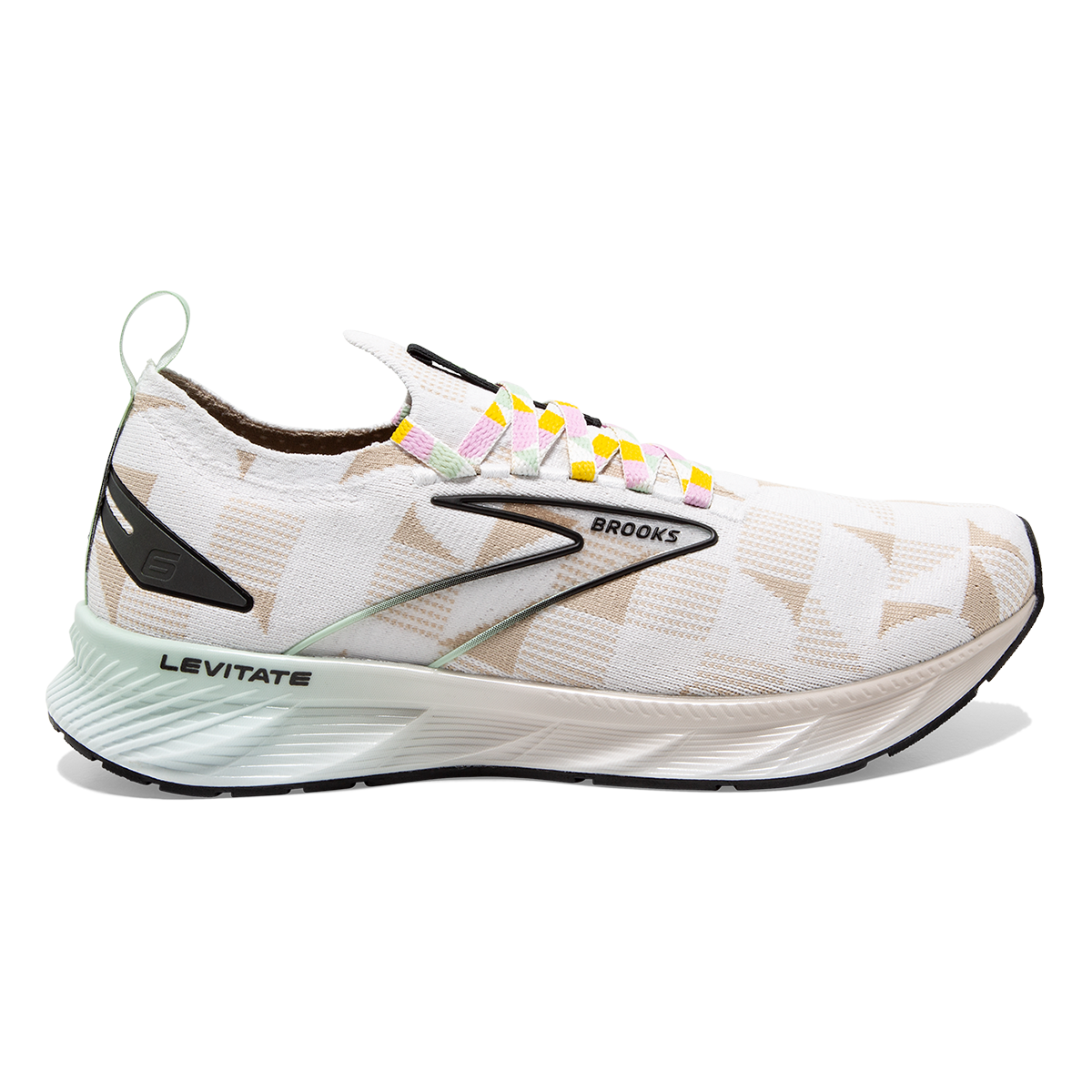 Brooks Levitate StealthFit 6 Mod — Black - White - Subtle Green — Size B — Width 5 — Detail View
