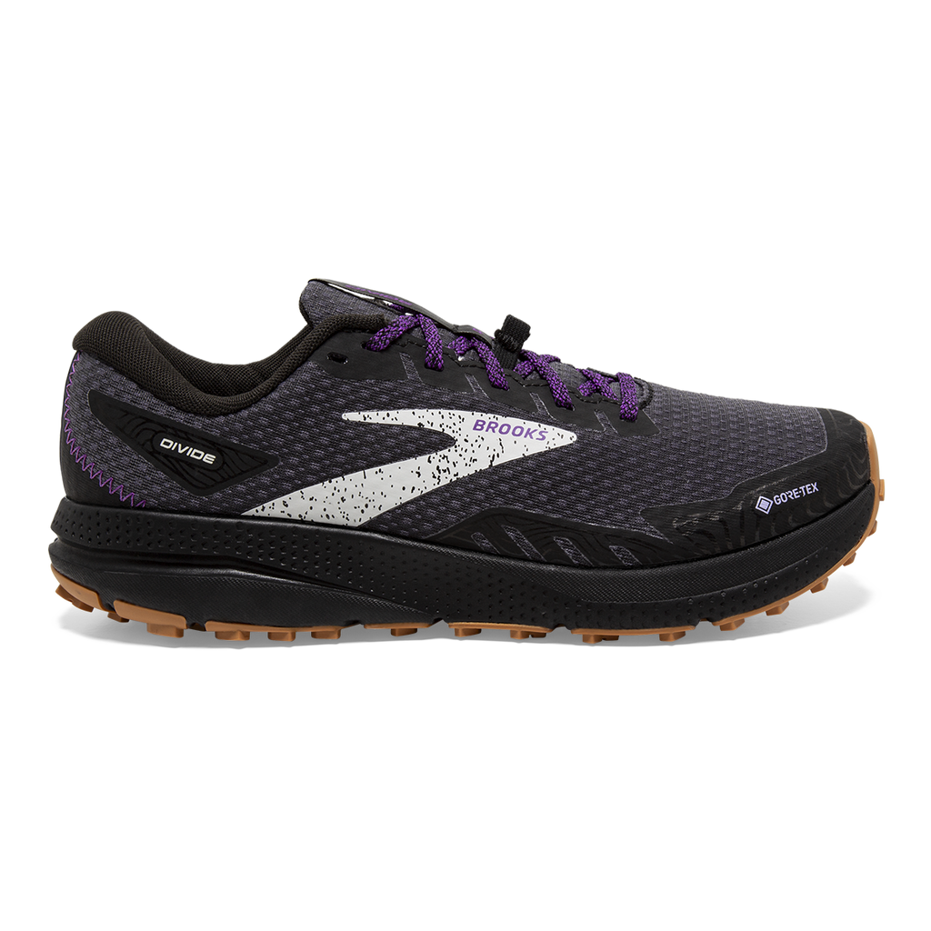 Brooks Divide 4 GTX — Black - Blackened Pearl - Purple — Size B — Width 7.5 — Front View