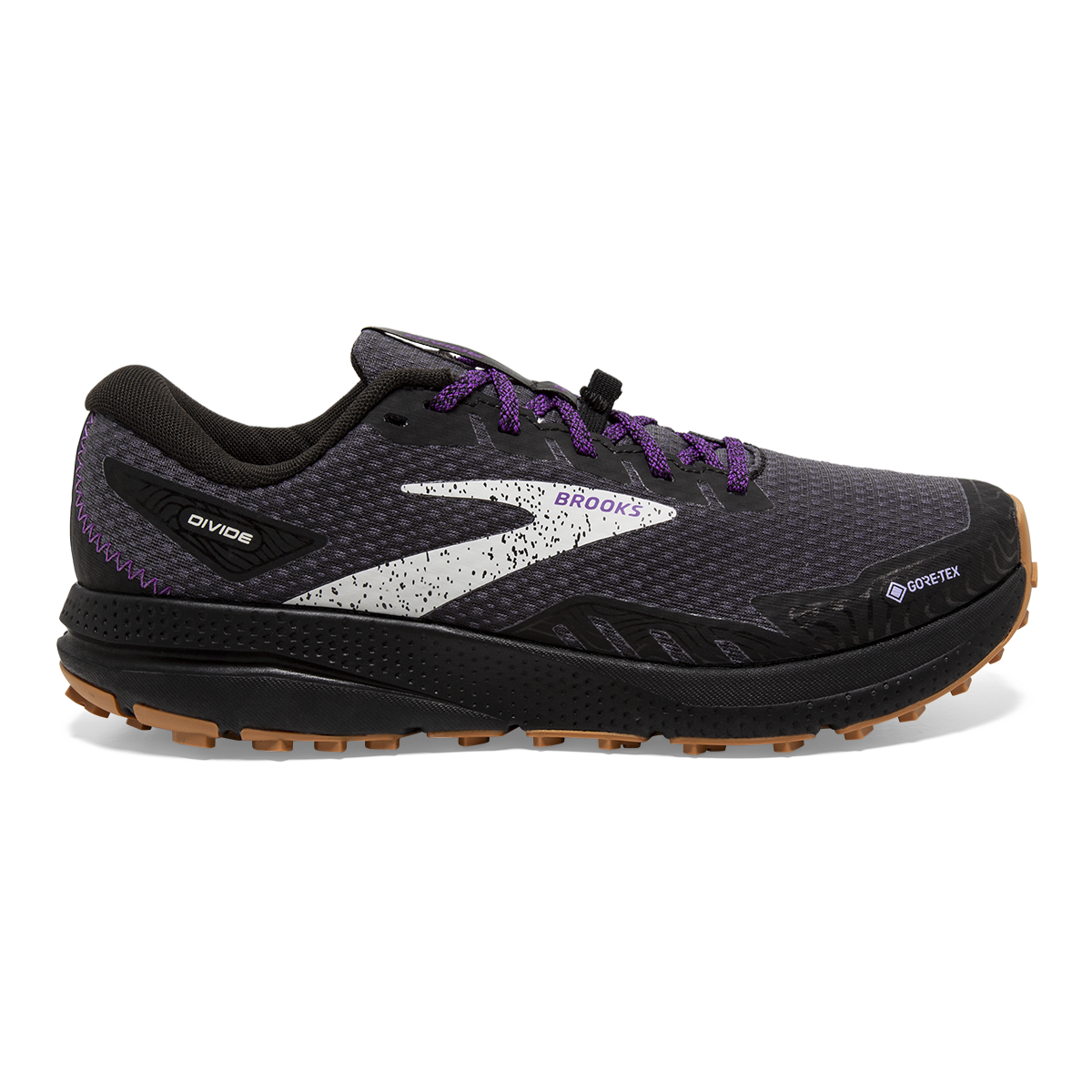 Brooks Divide 4 GTX — Black - Blackened Pearl - Purple — Size B — Width 7.5 — Front View