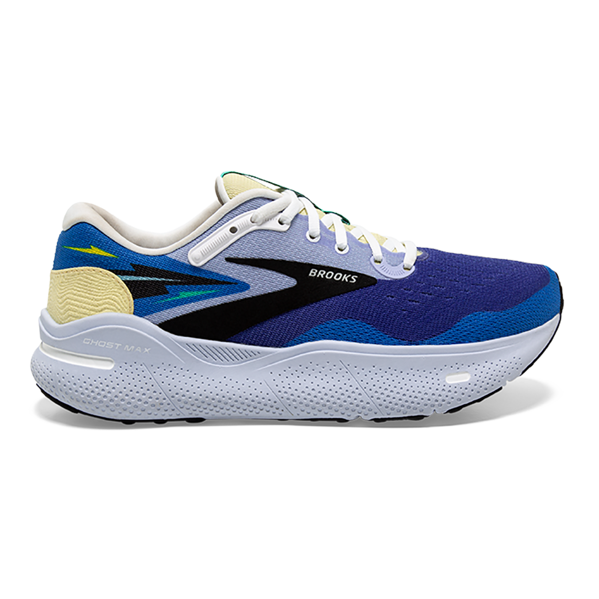 Brooks Ghost Max X Damon Brown — Blue - Yellow - Black — Size B — Width 6 — Front View