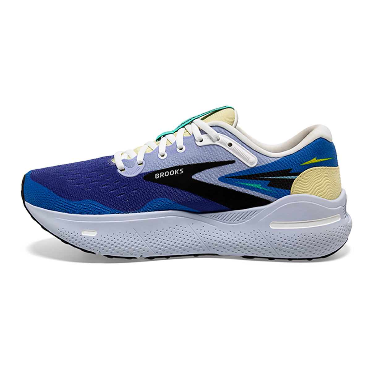 Brooks Ghost Max X Damon Brown — Blue - Yellow - Black — Size B — Width 6 — Side View