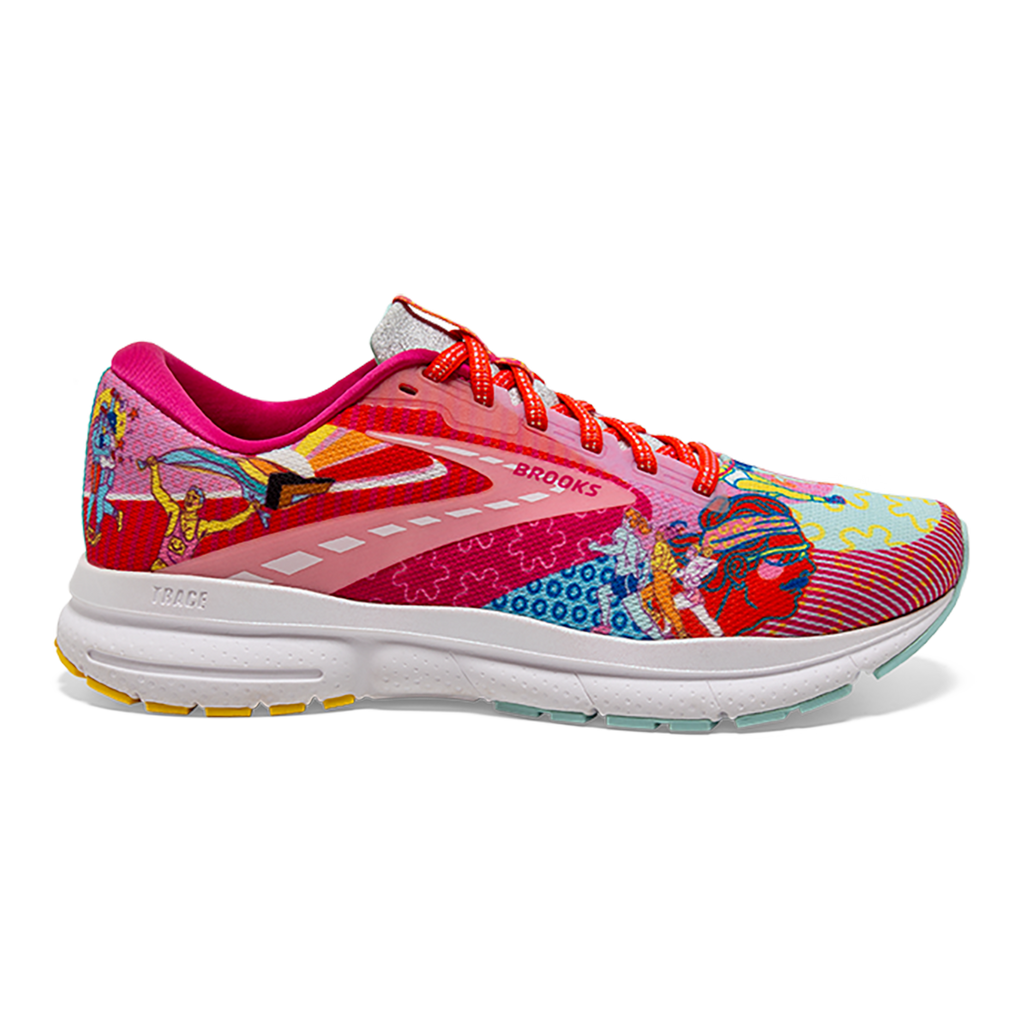 Brooks Trace 3 Run Proud — Pink - Blue - Yellow — Size B — Width 6.5 — Front View