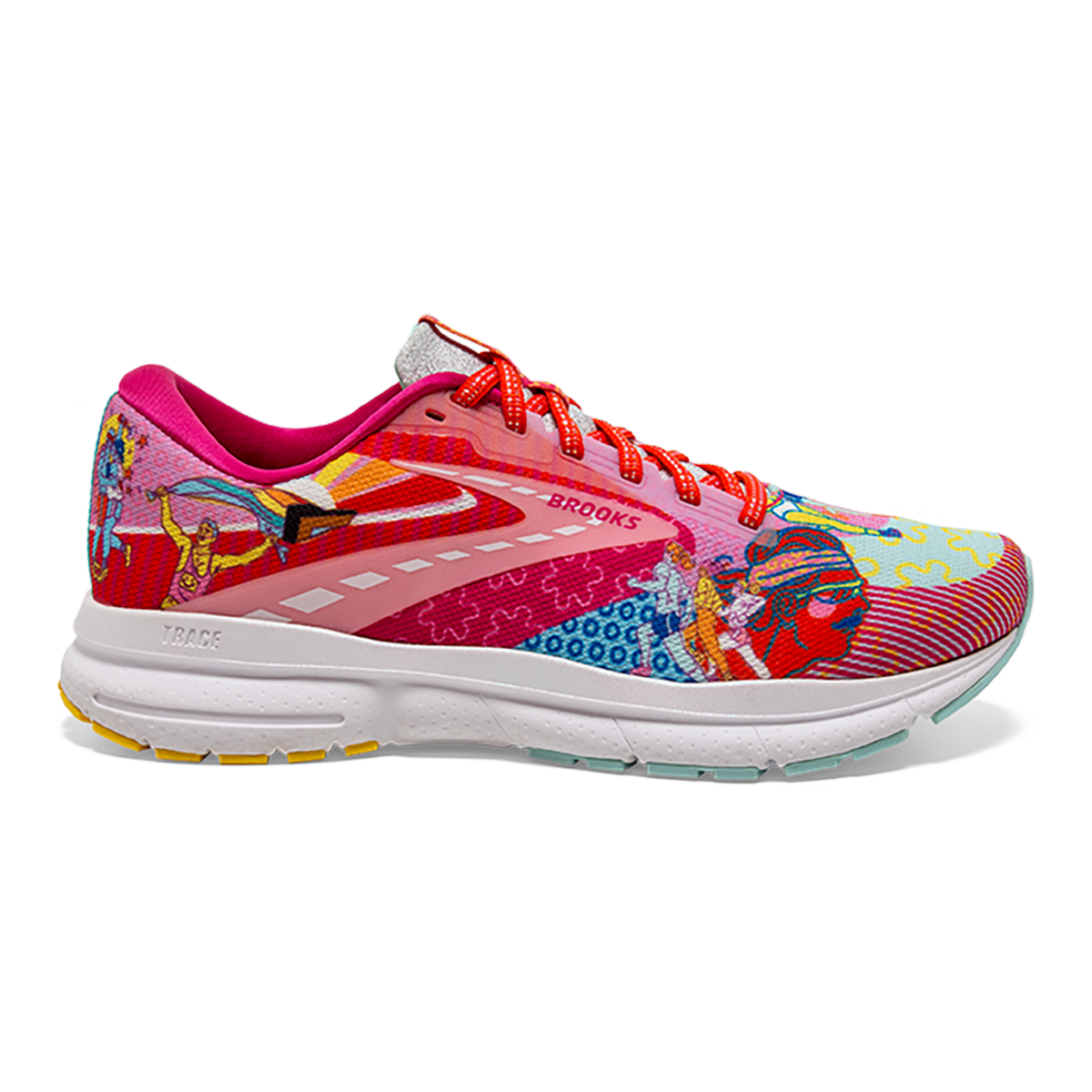 Brooks Trace 3 Run Proud — Pink - Blue - Yellow — Size B — Width 6.5 — Front View