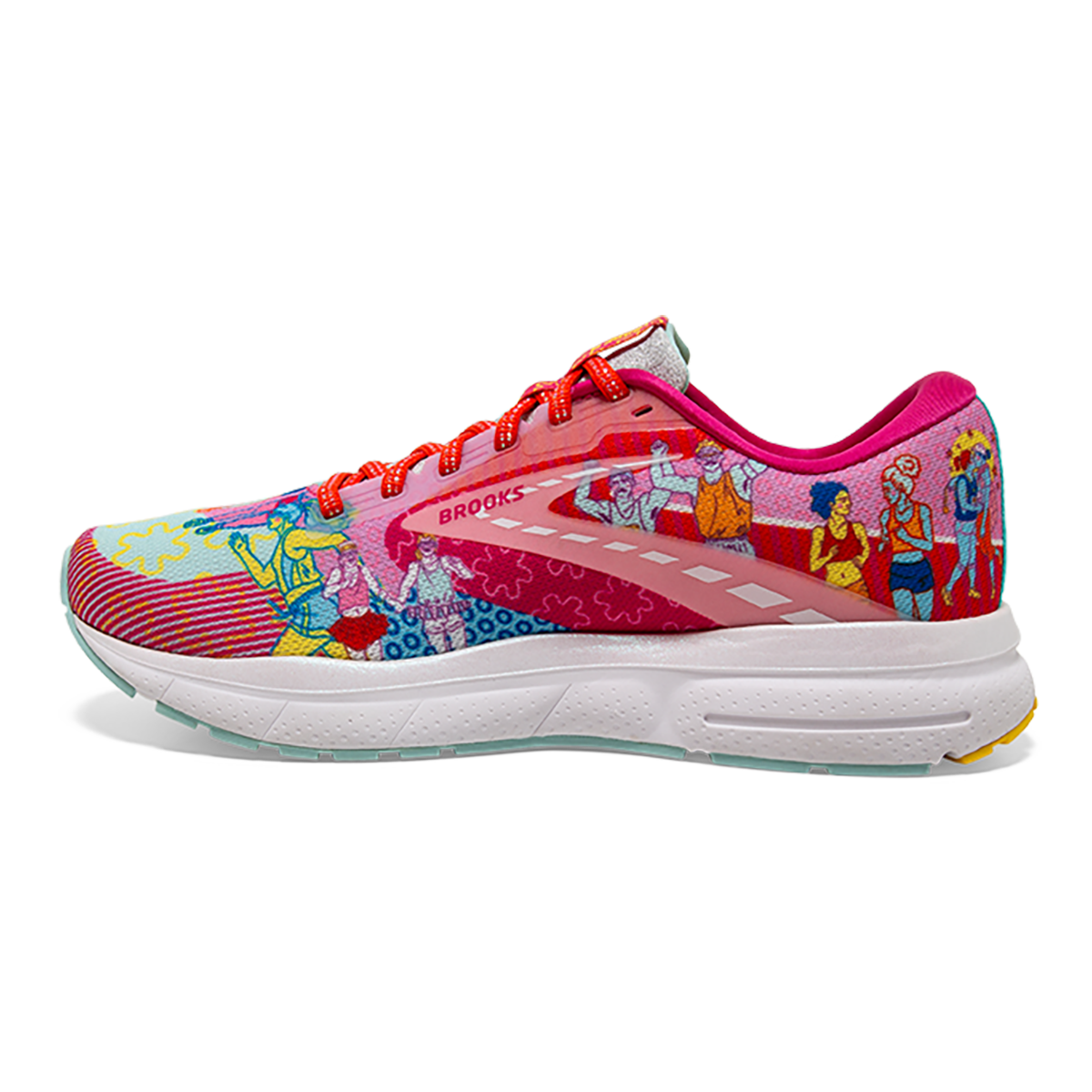 Brooks Trace 3 Run Proud — Pink - Blue - Yellow — Size B — Width 6.5 — Side View