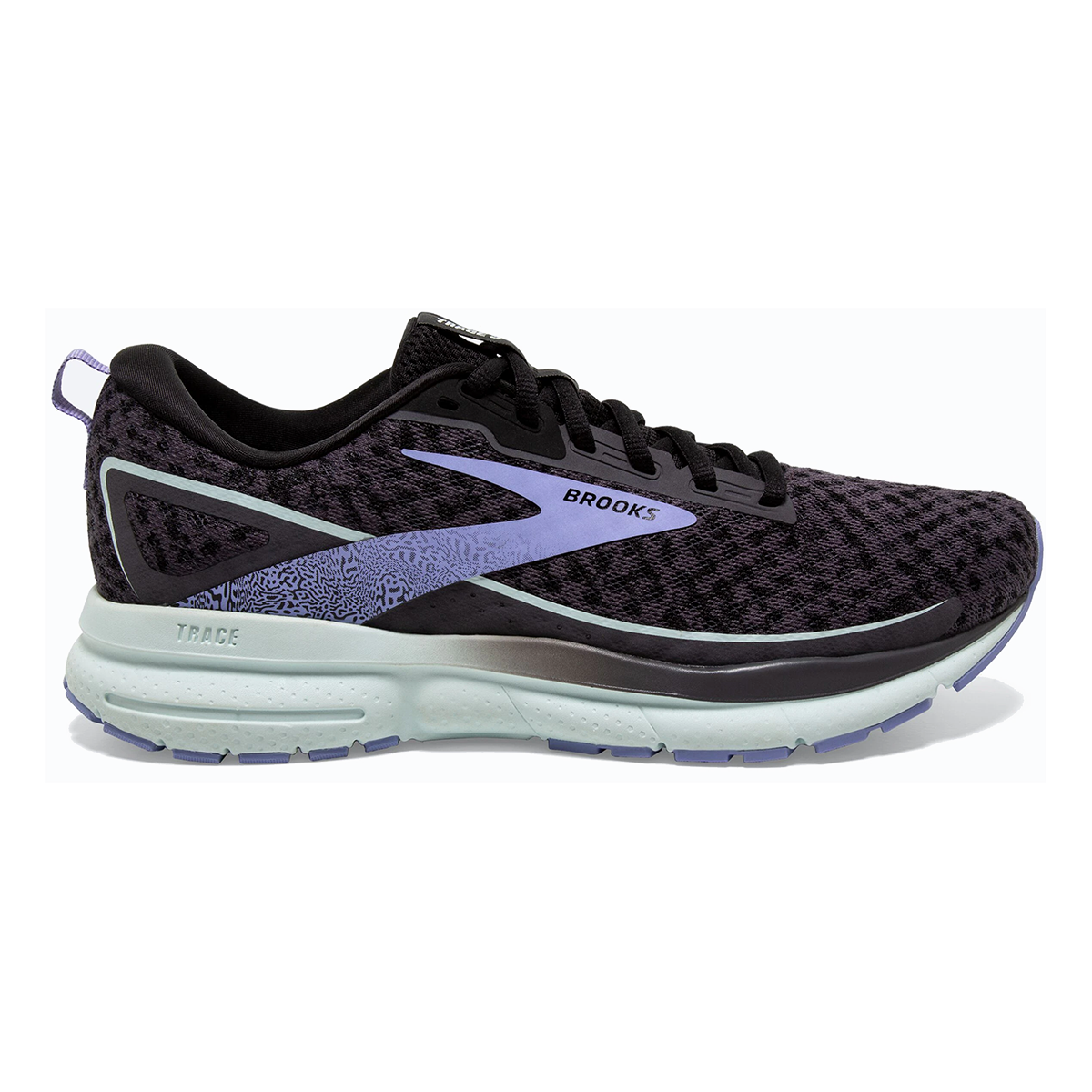 Brooks Trace 3 — Black - Blue - Pink Glo — Size B — Width 5 — Detail View