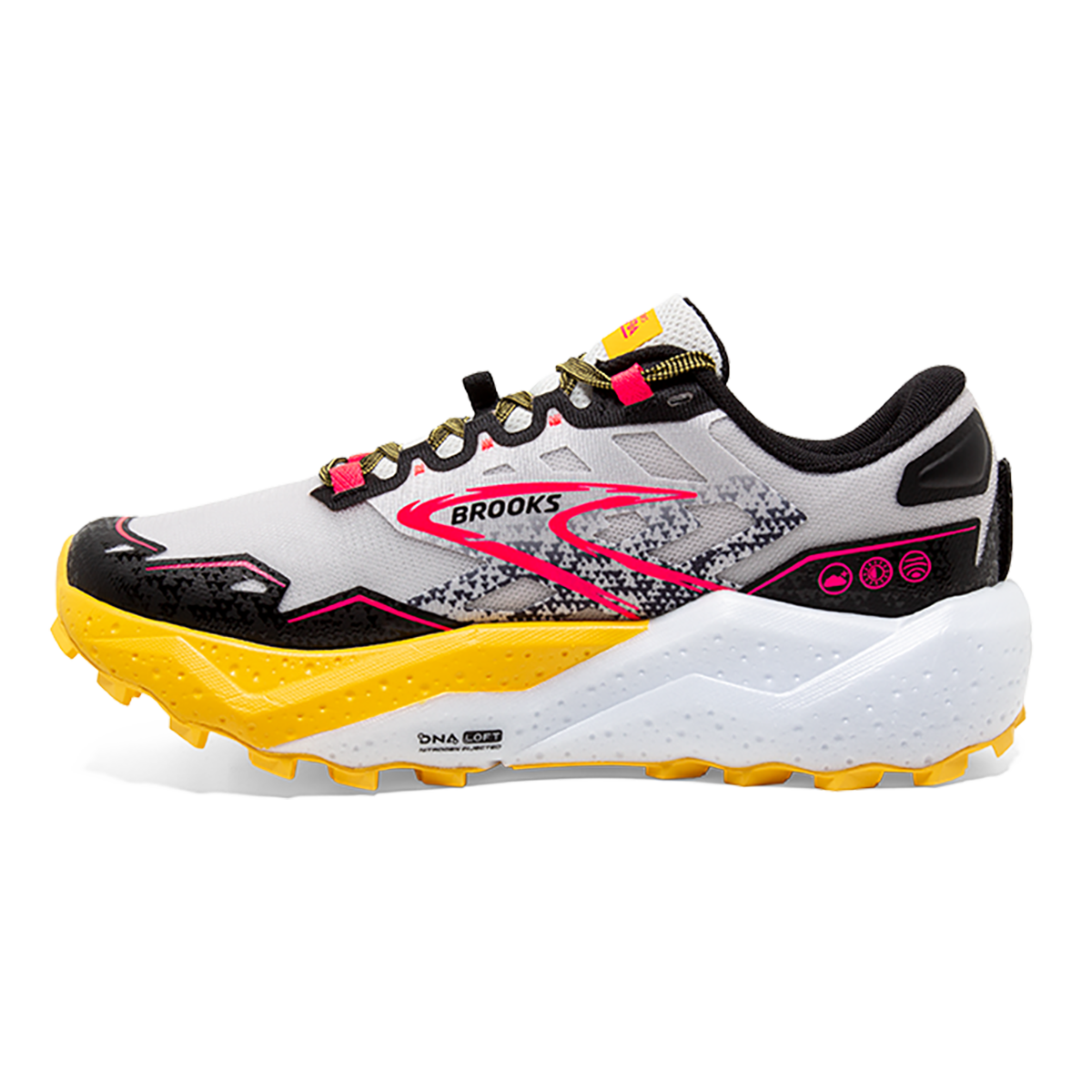 Brooks Caldera 7 — Peacoat - Citadel - Sunny Lime — Size B — Width 7.5 — Lifestyle View