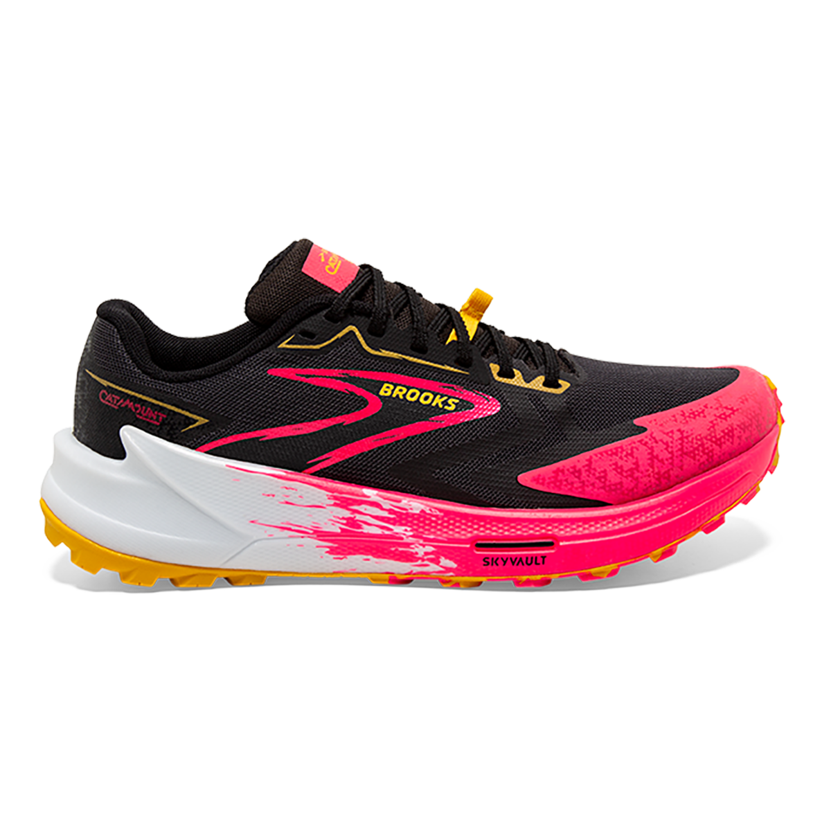 Brooks Catamount 3 — Black - Diva Pink - Lemon Chrome — Size B — Width 7 — Front View