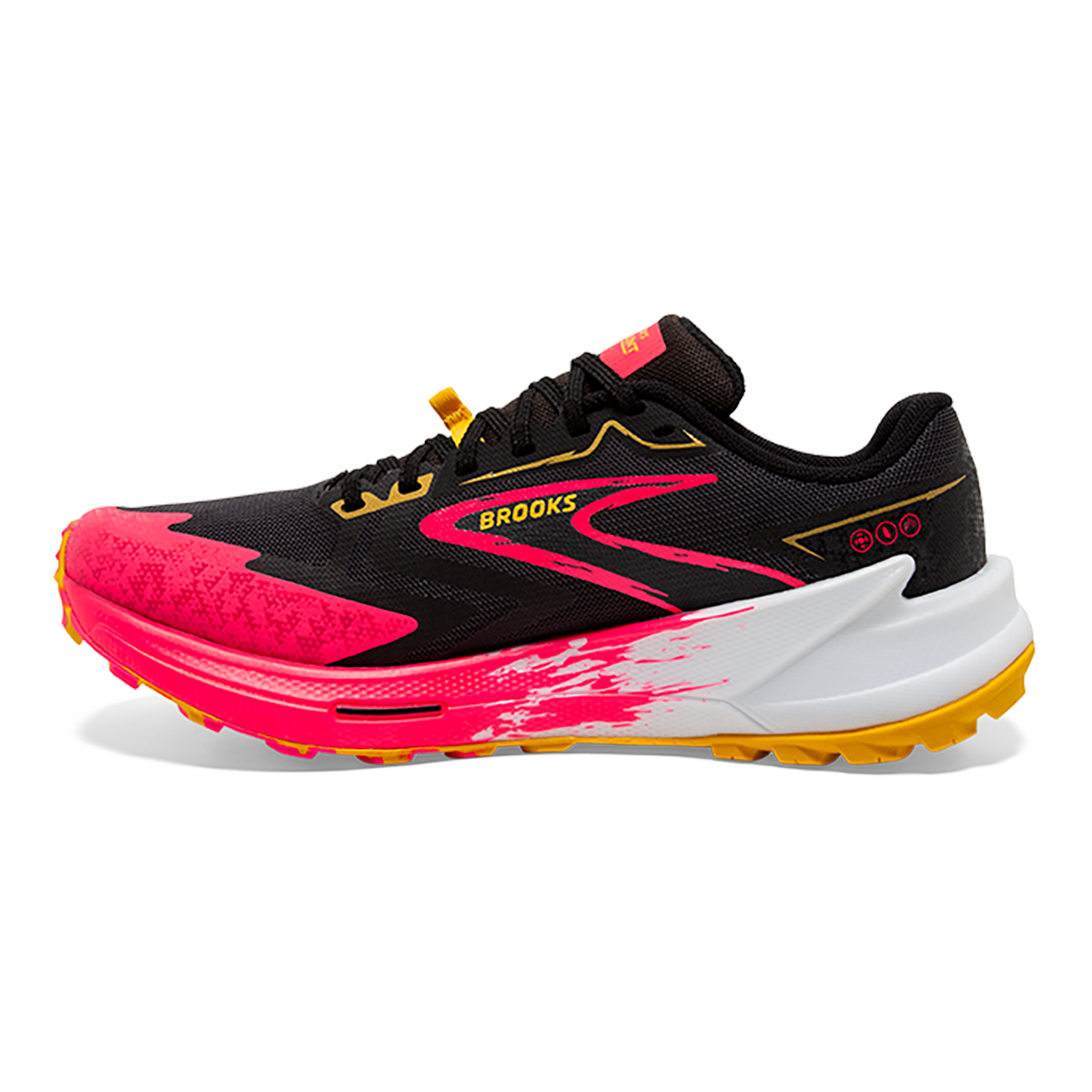 Brooks Catamount 3 — Black - Diva Pink - Lemon Chrome — Size B — Width 7 — Side View