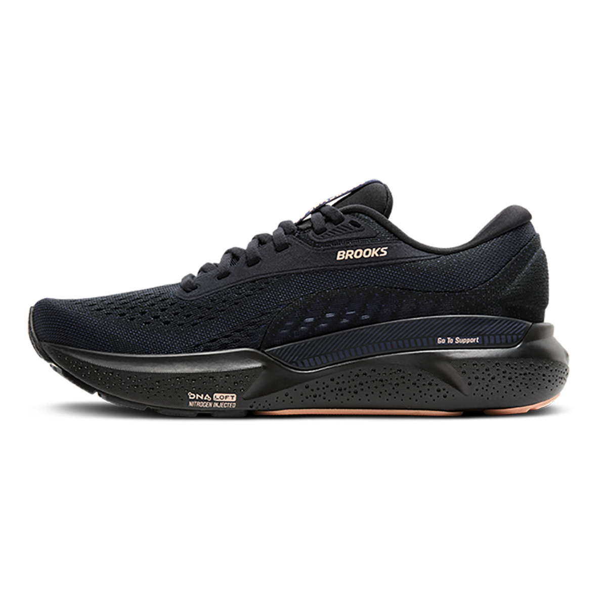 Brooks Adrenaline GTS 24 Black - Peacoat - Peach — Black - Peacoat - Peach — Size B — Width 5 — Side View