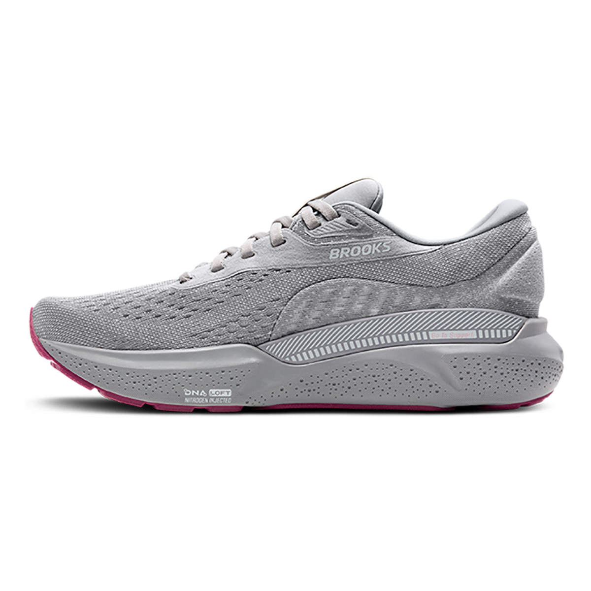 Brooks Adrenaline GTS 24 Alloy - White - Zephyr — Alloy - White - Zephyr — Size 2A — Width 5 — Side View