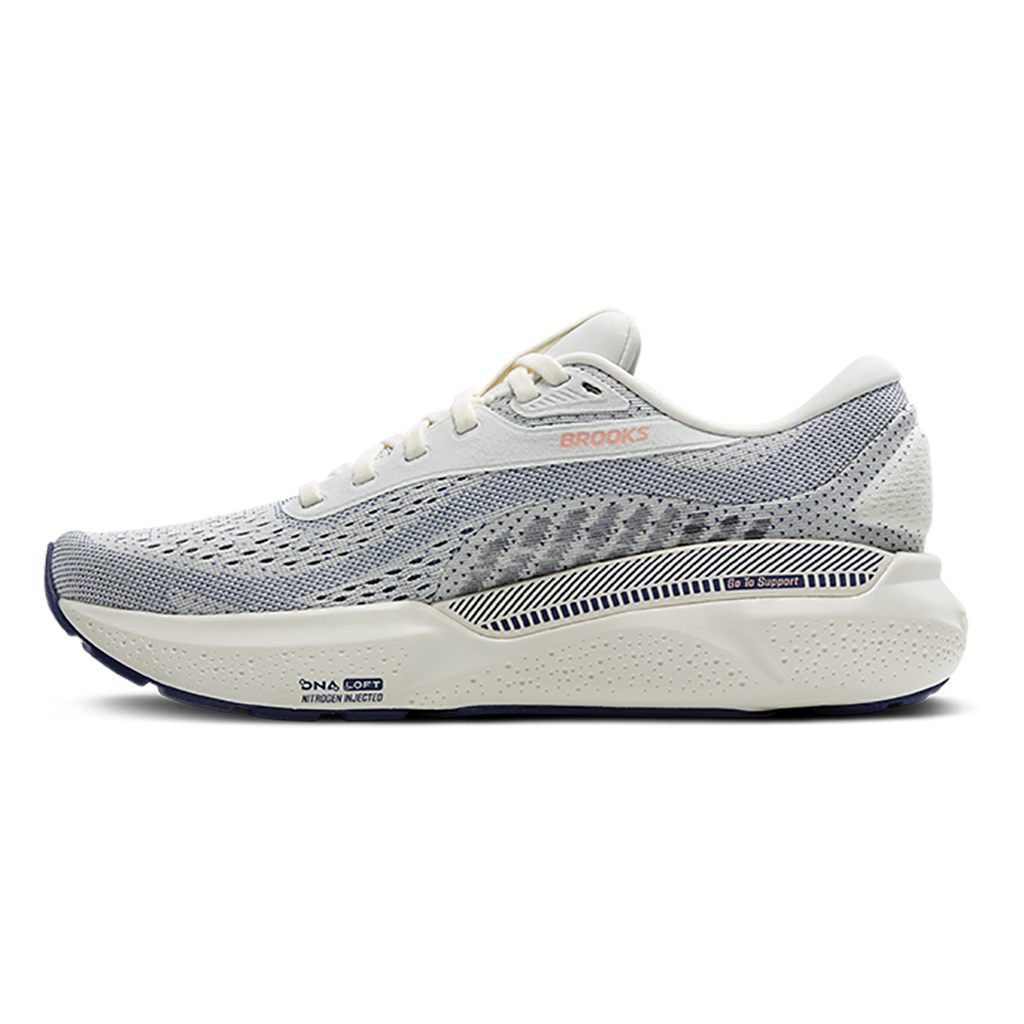 Brooks Adrenaline GTS 24 Grey - Blue Ribbon - Peach — Grey - Blue Ribbon - Peach — Size B — Width 5 — Side View