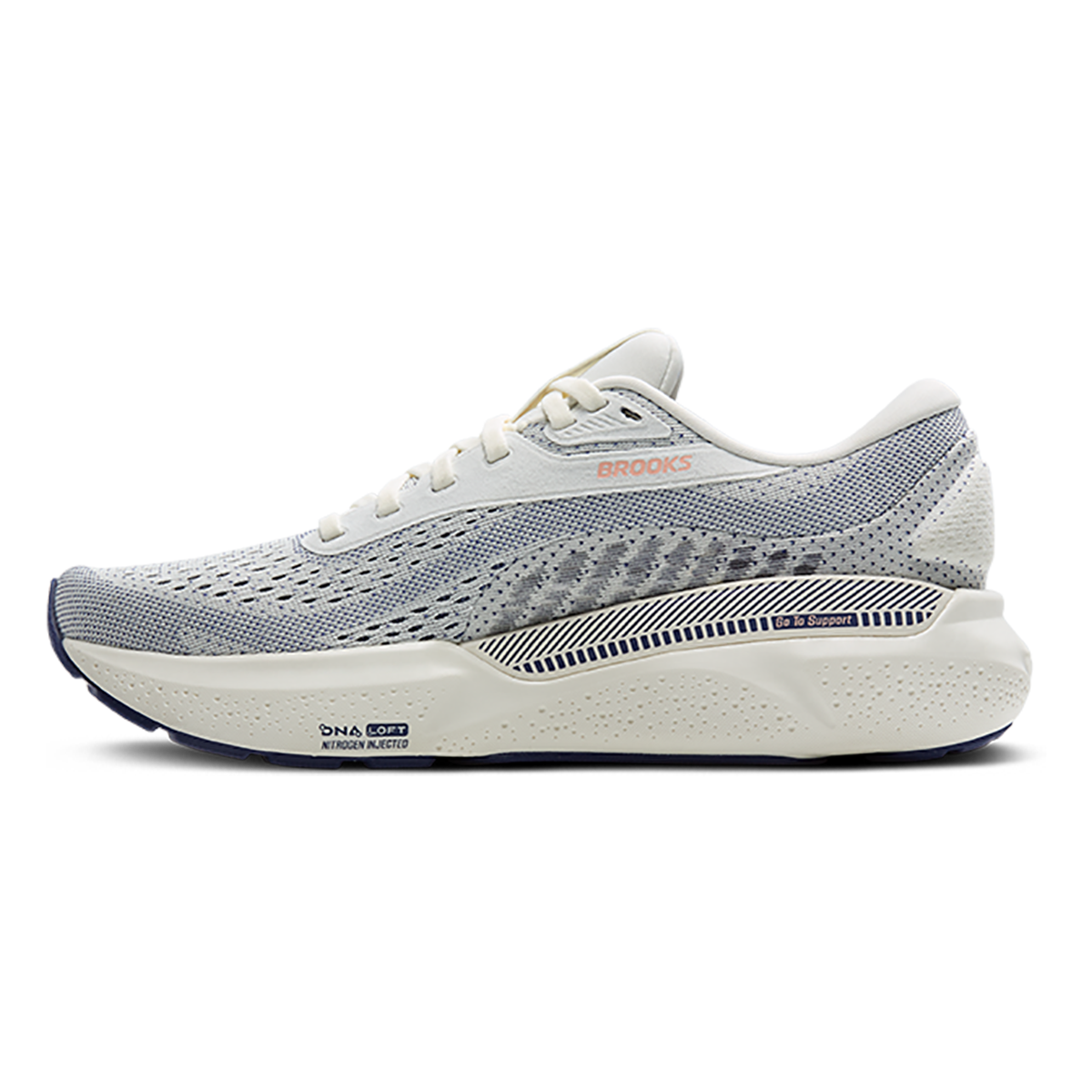 Brooks Adrenaline GTS 24 Grey - Blue Ribbon - Peach — Grey - Blue Ribbon - Peach — Size B — Width 5 — Side View