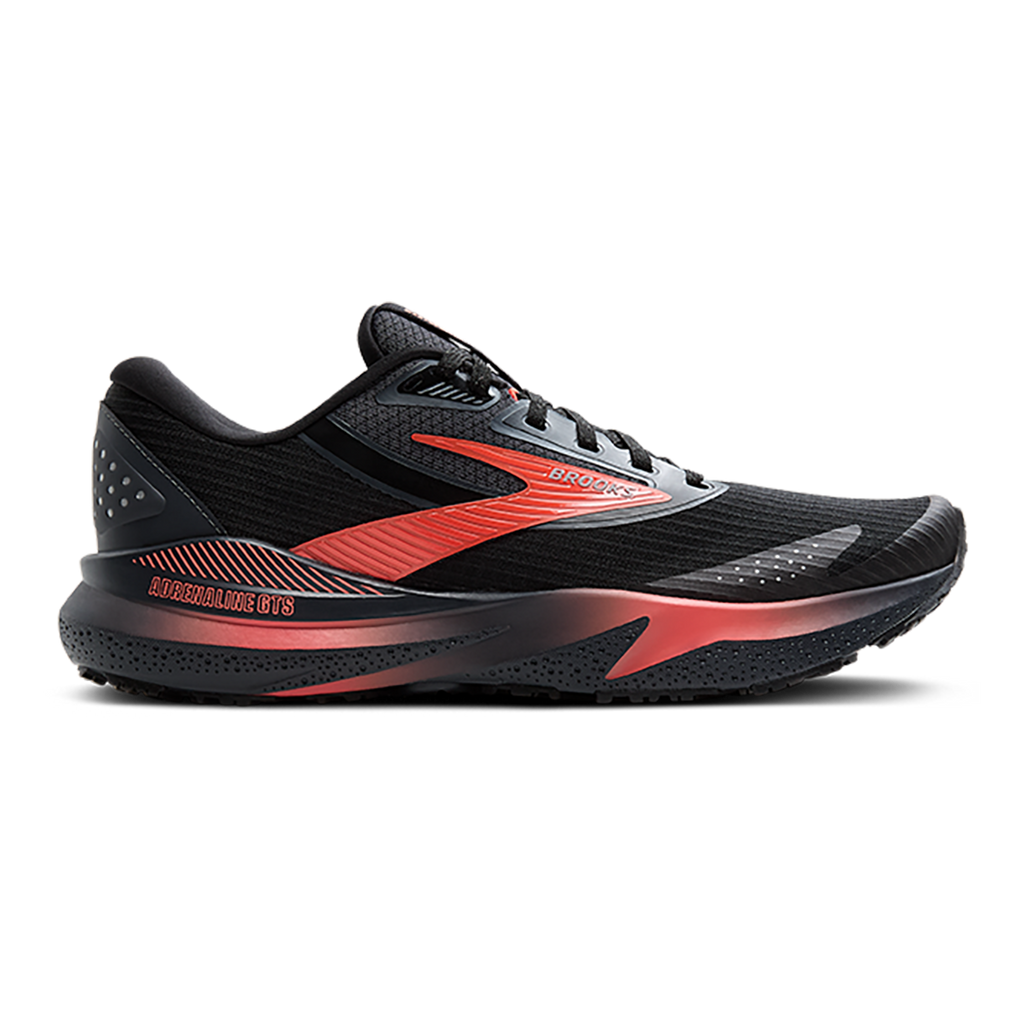 Brooks Adrenaline GTS 24 Weatherized — Black - Ebony - Hot Coral — Size B — Width 6.5 — Front View