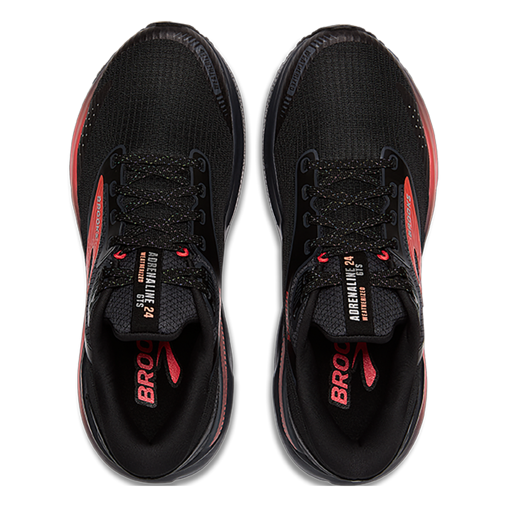Brooks Adrenaline GTS 24 Weatherized — Black - Ebony - Hot Coral — Size B — Width 6.5 — Back View