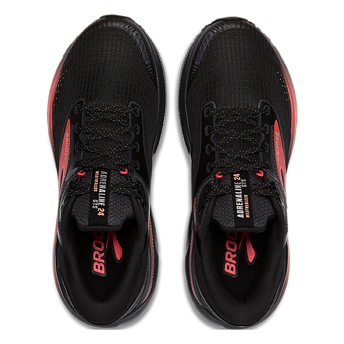 Brooks Adrenaline GTS 24 Weatherized — Black - Ebony - Hot Coral — Size B — Width 6.5 — Back View